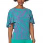 MAN Global Chic Printed Cape-Sleeve Top with Keyhole Back (555) SMALL