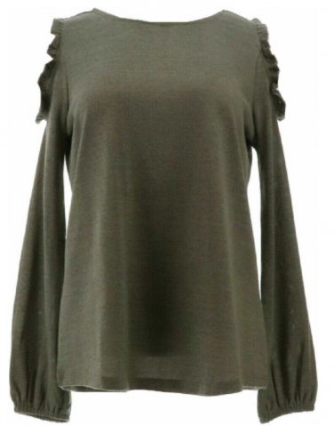 DG2 Diane Gilman Cold Shoulder Top (245) XL MOSS GREEN