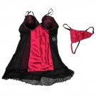 Linea Donatella Satin Panel Mesh Babydoll & Thong Set SMALL