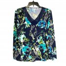 Susan Graver Printed Liquid Knit Top with Sheer Chiffon V-Neck Detail MEDIUM Susan Graver Printed Liquid Knit Top with Sheer Chiffon V-Neck Detail MEDIUM