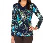 Susan Graver Printed Liquid Knit Top with Sheer Chiffon V-Neck Detail MEDIUM