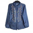 Joan Rivers Cotton Button Front Embroidered Denim Shirt 1X (3737) Joan Rivers Cotton Button Front Embroidered Denim Shirt 1X (3737)