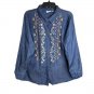 Joan Rivers Cotton Button Front Embroidered Denim Shirt 1X (3737)
