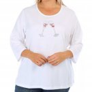 Coral Bay Plus 3/4 Sleeve Wine Glasses Crew Neck Top 1X (2323)