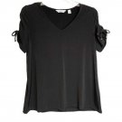 Susan Graver Liquid Knit Ruched Sleeve V-Neck Top MEDIUM (2121)