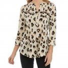 Kim Rogers nHenley Knit Animal Print Top MEDIUM (2121)