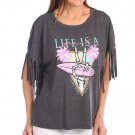 Violets Are Blue Womens Life Is A Beach Fringe T-Shirt LARGE (5858) Violets Are Blue Womens Life Is A Beach Fringe T-Shirt LARGE (5858)