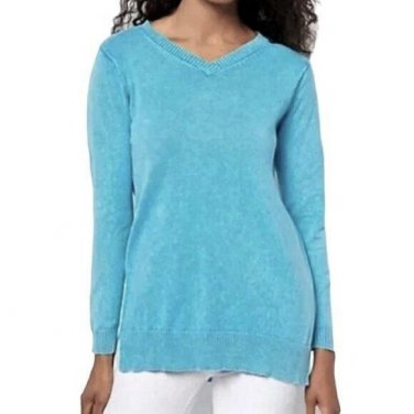 LOGO by Lori Goldstein Sun Faded Cotton V Neck Sweater SMALL (303)