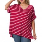 Rolled Short Sleeve V Neck Top 3X (818B)