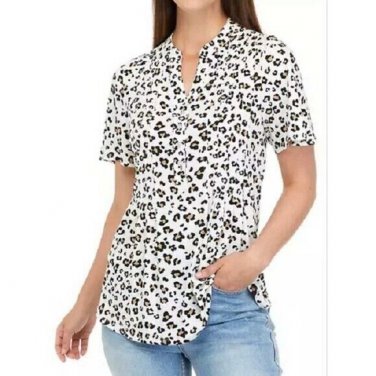 Kim Rogers Short Flutter Sleeve Henley Top MEDIUM (2121)