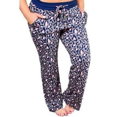 Leopard Print Solid Waistband Plus Size Lounge Pants 3X (404)