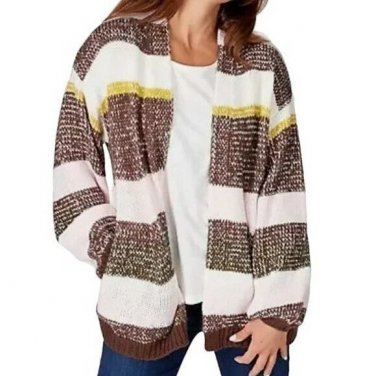Candace Cameron Bure Striped Balloon Sleeve Cardigan SMALL (9998)