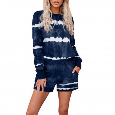 Tie-dyed Stripes Long Sleeve Shorts Lounge Set 2XL (303)
