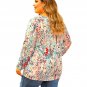 Multicolor Plus Size Floral Print Round Neck Long Sleeve Blouse 1X (3737)