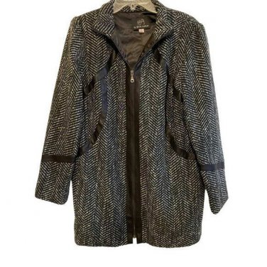 SA by Seth Aaron Zip Front Coat with Faux Leather Trim SIZE 14