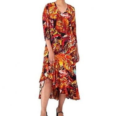 Attitudes by Renee Regular Como Jersey Cha Cha Ruffle Dress LARGE (616)