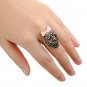 Adjustable Ring Punk Style Black Rhinestones Sugar Skull With Pink Enamel Bow