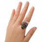 Adjustable Ring Punk Style Black Rhinestones Sugar Skull With Pink Enamel Bow