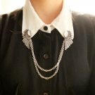 Steampunk Angel Wings Military Style Collar Tips Pin Brooch With Layered Chain