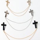 Gothic Punk Style Golden Cross Charms Collar Tips Pin Brooch With Layered Chain
