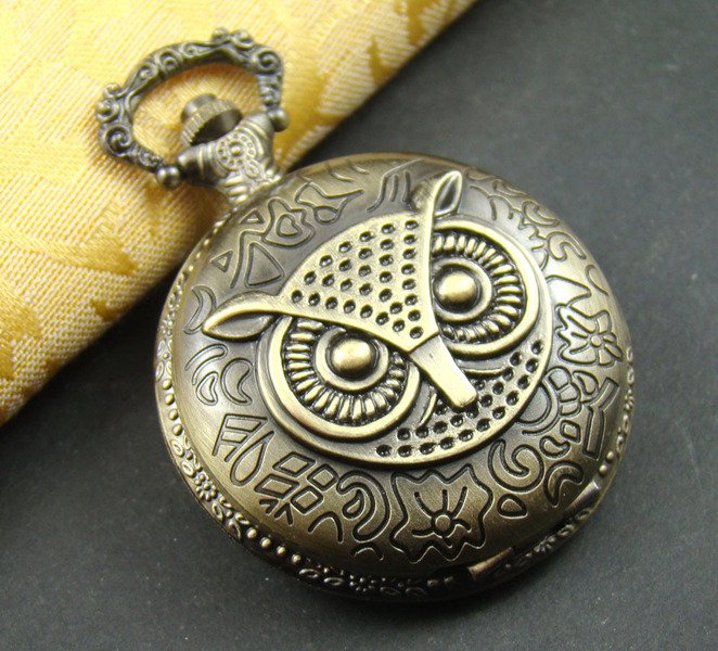 Owl Locket Pocket Watch Bronze Necklace