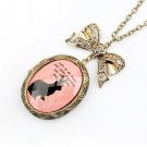 Vintage Bronze Pink Romantic Locket With Bunny Rabbit Design And Bow Charm