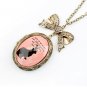 Vintage Bronze Pink Romantic Locket With Bunny Rabbit Design And Bow Charm