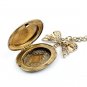 Vintage Bronze Pink Romantic Locket With Bunny Rabbit Design And Bow Charm