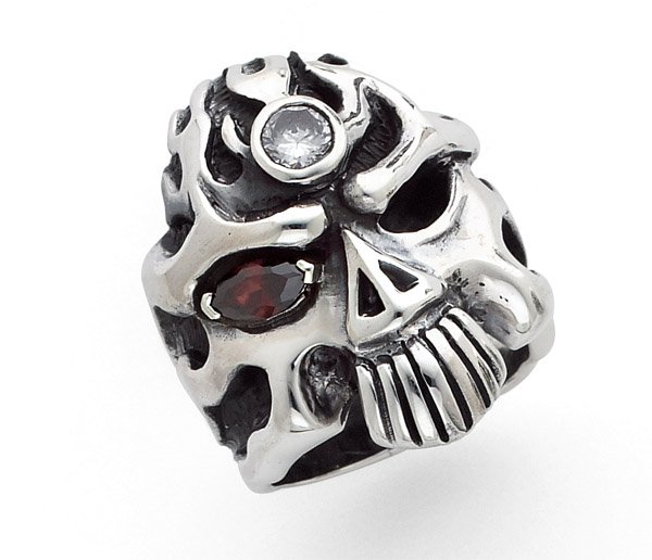Stainless Steel Casting Skulls Ring w/ Flaming Red Eye Size14 (SSR16)