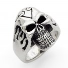 tainless Steel Flaming Sides Skull Ring Size7 (SSR17)
