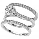 Sterling Silver .925 Platinum plated Engagement Wedding Ring Set Sizes 5-8 CZR31