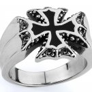 LADIES STAINLESS STEEL 316L IRON CROSS WITH STONES RING, SIZE 7 (SSR87)