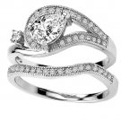 Sterling Silver .925 Platinum plated Engagement Wedding Ring Set Sizes 5-8 CZR21