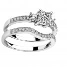 Sterling Silver .925 Platinum plated Engagement Wedding Ring Set Sizes 5-8 CZR16