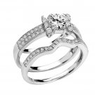 Sterling Silver .925 Platinum plated Engagement Wedding Ring Set Sizes 5-8 CZR12