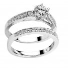 Sterling Silver .925 Platinum plated Engagement Wedding Ring Set Sizes 5-8 CZR8
