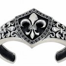 Stainless Steel Fleur de Lis Shield Cuff Bangle w/ small stones (SSBR202)