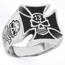 STAINLESS STEEL 316L IRON CROSS WITH SKULL IN THE MIDDLE RING, SIZE 9 (SSR89)