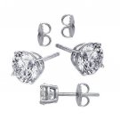 Sterling Silver Clear CZ Studs, Bonded in White Gold, AAA Prong Set Round 3MM