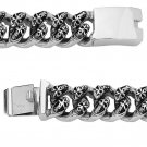 Stainless Steel Curb Link Bracelet w/ Skulls on links (SSBR103)