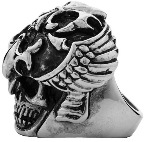 Stainless Steel heavy and solid Skull Ring with wings, sizes 9-14 (SSR221)
