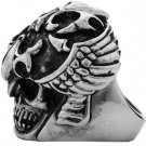 Stainless Steel heavy and solid Skull Ring with wings, sizes 9-14 (SSR221)