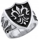 Stainless Steel 316L Men Shield Ring with a Fleur de Lis, sizes 9-11 (SSR220)