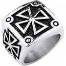 Stainless Steel Iron Cross Ring w/ small crosses on sides, sizes 9-14 (SSR219)