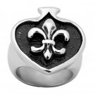 Stainless Steel 316L Heart Shape Ring w/ Fleur de Lis  Sizes 7-11  (SSR246)