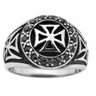 Stainless Steel 316L Men Iron Cross Ring w/ Black Stones Sizes 9-14  (SSR242)