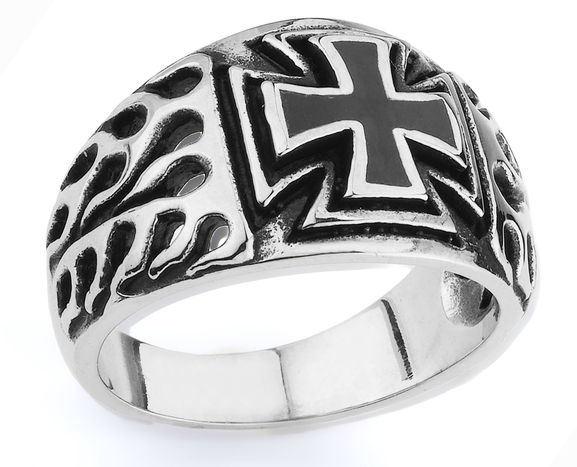 STAINLESS STEEL 316L MEN IRON CROSS RING, SIZE 11 (SSR83)