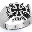 LADIES STAINLESS STEEL 316L IRON CROSS WITH STONES RING, SIZE 11 (SSR87)