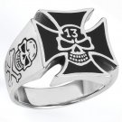STAINLESS STEEL 316L IRON CROSS WITH SKULL IN THE MIDDLE RING, SIZE 12 (SSR89)