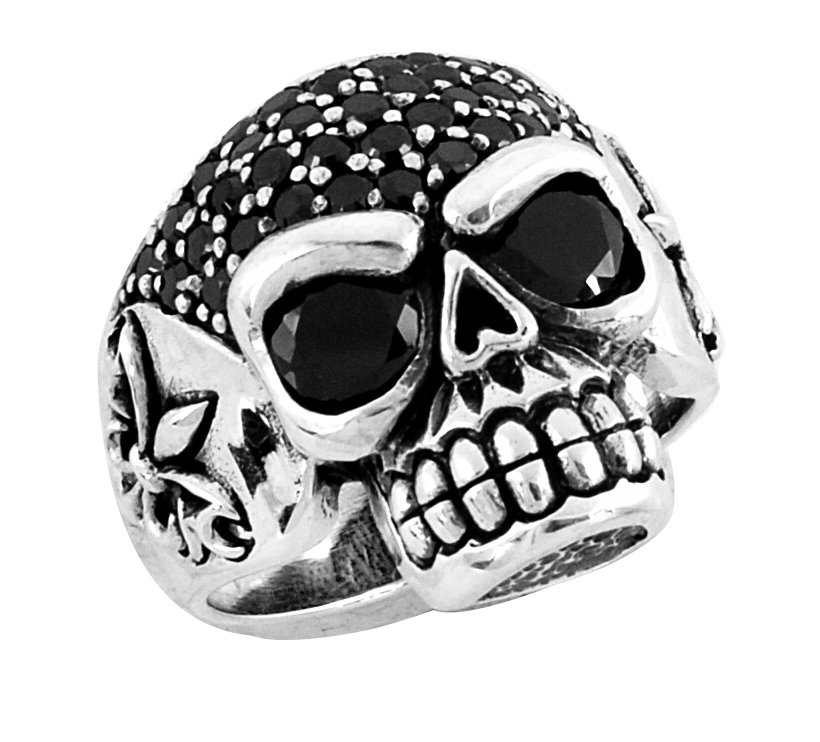 STAINLESS STEEL 316L MEN SKULL RING WITH BLACK STONES SIZE 10 (SSR133)